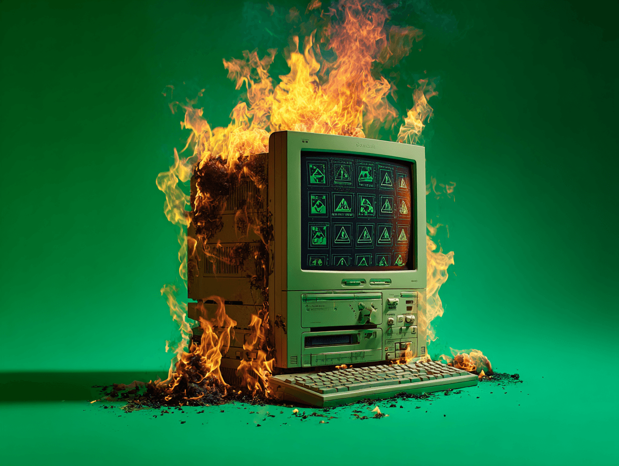 Computer on fire